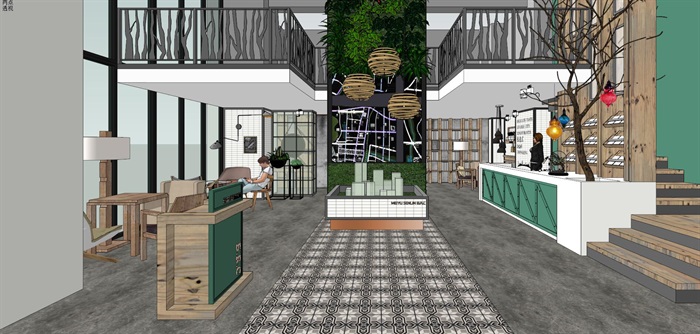 蓝光·美瀚森林（loft户型）咖啡厅室内装潢设计方案SU模型(3)