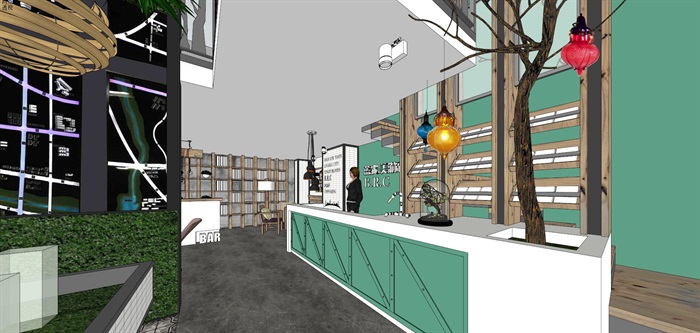 蓝光·美瀚森林（loft户型）咖啡厅室内装潢设计方案SU模型(5)