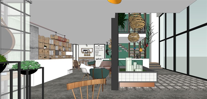 蓝光·美瀚森林（loft户型）咖啡厅室内装潢设计方案SU模型(6)