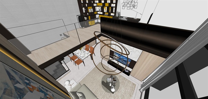 现代LOFT公寓室内精装设计方案SU模型(1)