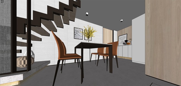 现代LOFT公寓室内精装设计方案SU模型(5)