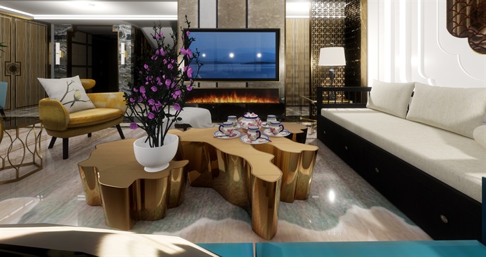 loft户型客餐厅室内豪华装潢设计方案SU模型(11)