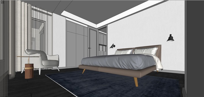 北欧风格住宅室内装潢设计方案SU模型(15)