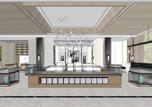 新中式售楼中心室内设计方案SU(草图大师)模型