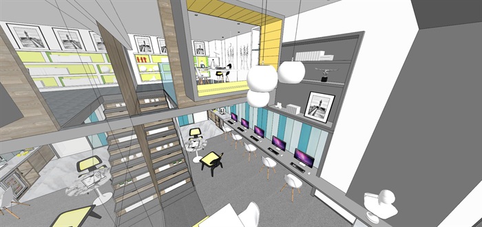 现代loft跃层设计工作室室内设计方案SU模型(2)