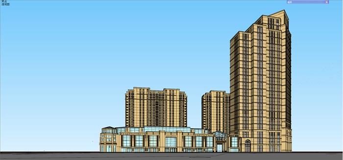 某转角商业+高层住宅古典建筑风格su精细模型(3)