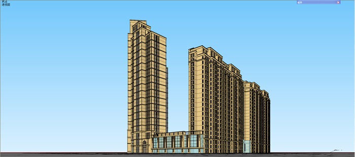 某转角商业+高层住宅古典建筑风格su精细模型(4)