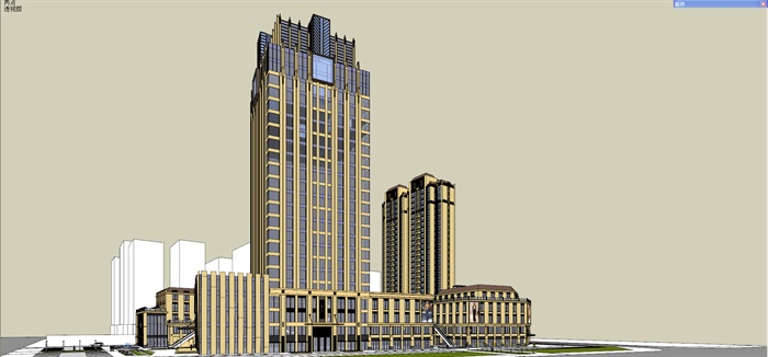 某新古典综合体 银行 商业街 超市 高层住宅su精细模型(1)