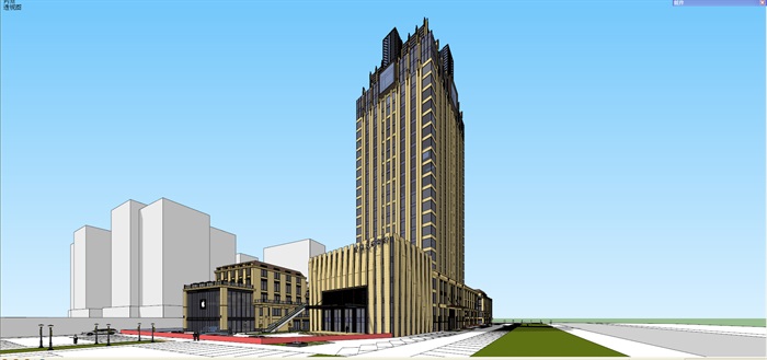 某新古典综合体 银行 商业街 超市 高层住宅su精细模型(8)