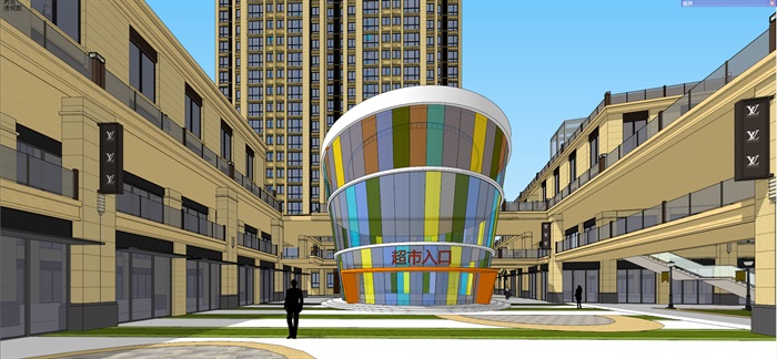 某新古典综合体 银行 商业街 超市 高层住宅su精细模型(9)