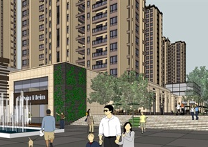 某新古典综合体 商业街和住宅SU(草图大师)精细模型