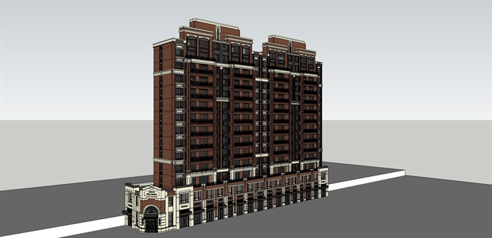 某英伦风格商住楼su精细模型(1)