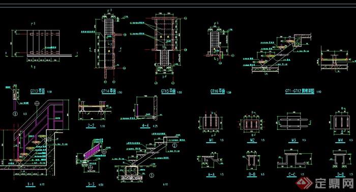 详细的建筑楼梯素材设计cad施工图