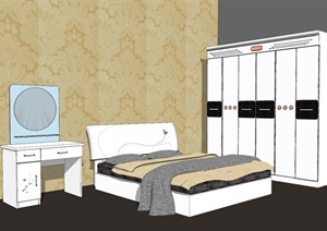 现代家居 床和化妆柜SU(草图大师)模型