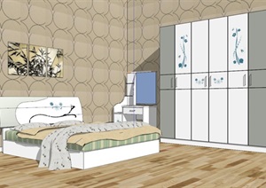 现代家居 床和化妆柜 SU(草图大师)模型单品