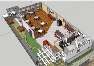 餐厅餐饮空间详细的完整设计SU(草图大师)模型