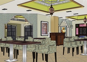 详细的欧式餐厅室内空间设计SU(草图大师)模型