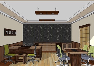 详细的现代办公室空间室内设计SU(草图大师)模型