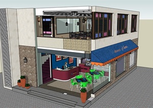 详细的独特咖啡店完整设计SU(草图大师)模型