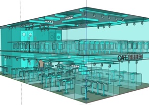 咖啡店餐饮空间室内装饰SU(草图大师)模型