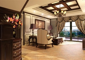 美式风格 精细起居室设计方案别墅