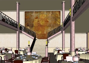 某详细的完整餐饮空间装饰设计SU(草图大师)模型