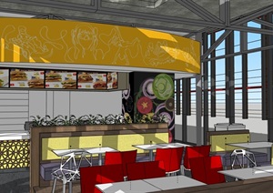 汉堡店餐饮空间详细完整设计SU(草图大师)模型