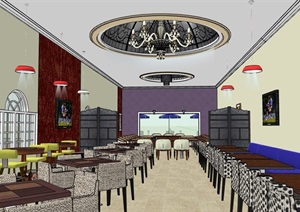 欧式餐厅详细完整设计SU(草图大师)模型