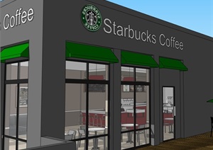 详细的咖啡店完整设计SU(草图大师)模型