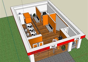 小银行详细的办公空间设计SU(草图大师)模型