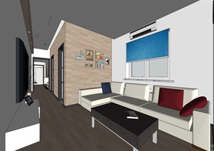 美式风格 精细起居室设计方案别墅SU(草图大师)模型