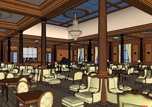 酒店餐饮空间详细设计SU(草图大师)模型