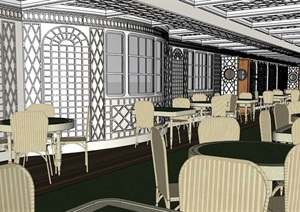 酒店餐饮空间详细完整设计SU(草图大师)模型