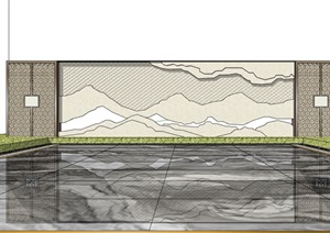 中式风格山水景墙独特素材设计SU(草图大师)模型