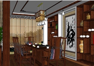中式餐厅详细完整设计SU(草图大师)模型