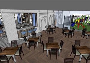 休闲餐厅详细完整室内设计SU(草图大师)模型