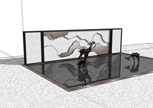 中式风格山水水池景观墙设计SU(草图大师)模型
