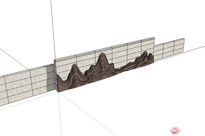 中式风格山水景观墙素材设计su模型