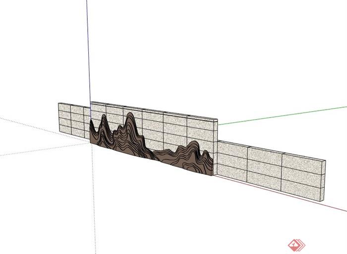 中式风格山水景观墙素材设计su模型