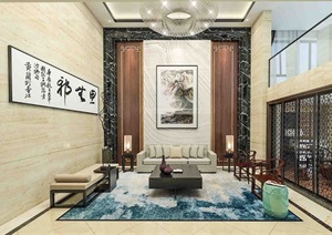 中式风格详细的住宅空间室内SU(草图大师)模型及效果图