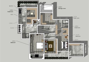 中式风格完整的住宅室内空间SU(草图大师)模型
