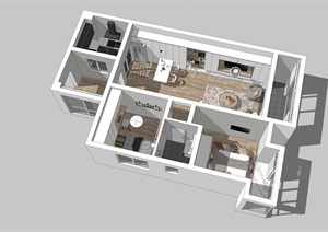 现代时尚小户型住宅室内空间设计SU(草图大师)模型