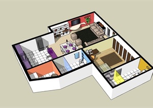 独特完整室内家装室内详细设计SU(草图大师)模型