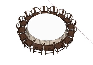 古典风格详细的餐桌椅组合素材SU(草图大师)模型