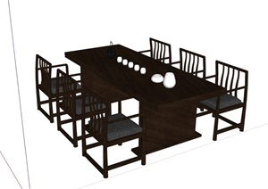 中式风格详细餐桌椅组合素材SU(草图大师)模型