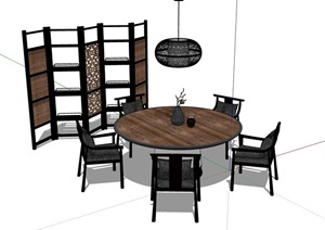 古典餐桌椅组合素材SU(草图大师)模型