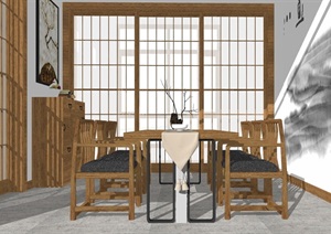 某日式室内详细的餐桌素材SU(草图大师)模型