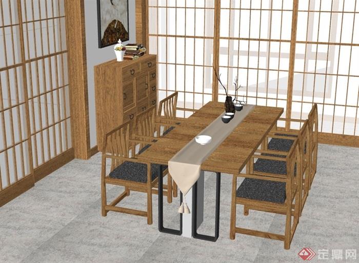 某日式室内详细的餐桌素材su模型