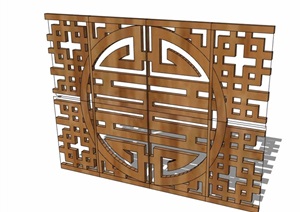 中式风格木质详细的格栅SU(草图大师)模型