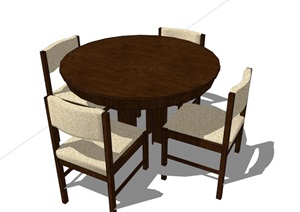 中式室内详细的餐桌椅SU(草图大师)模型